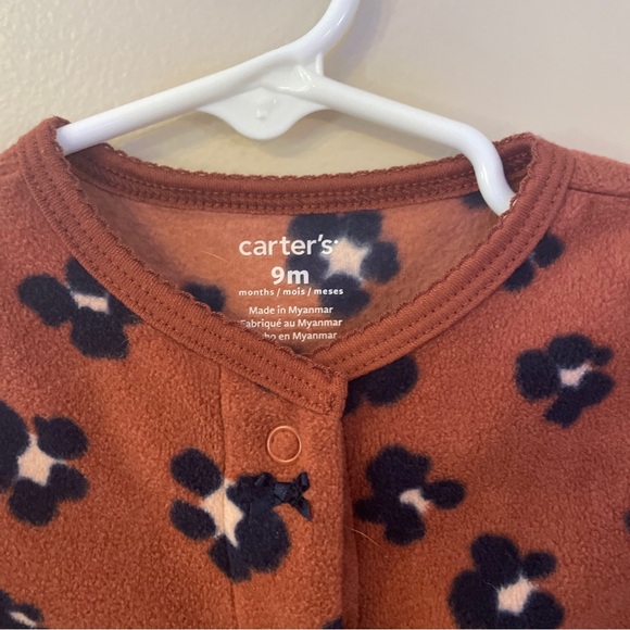 Carter's baby girl 9 month fleece brown leopard print snap-up sleep & play - Picture 2 of 6